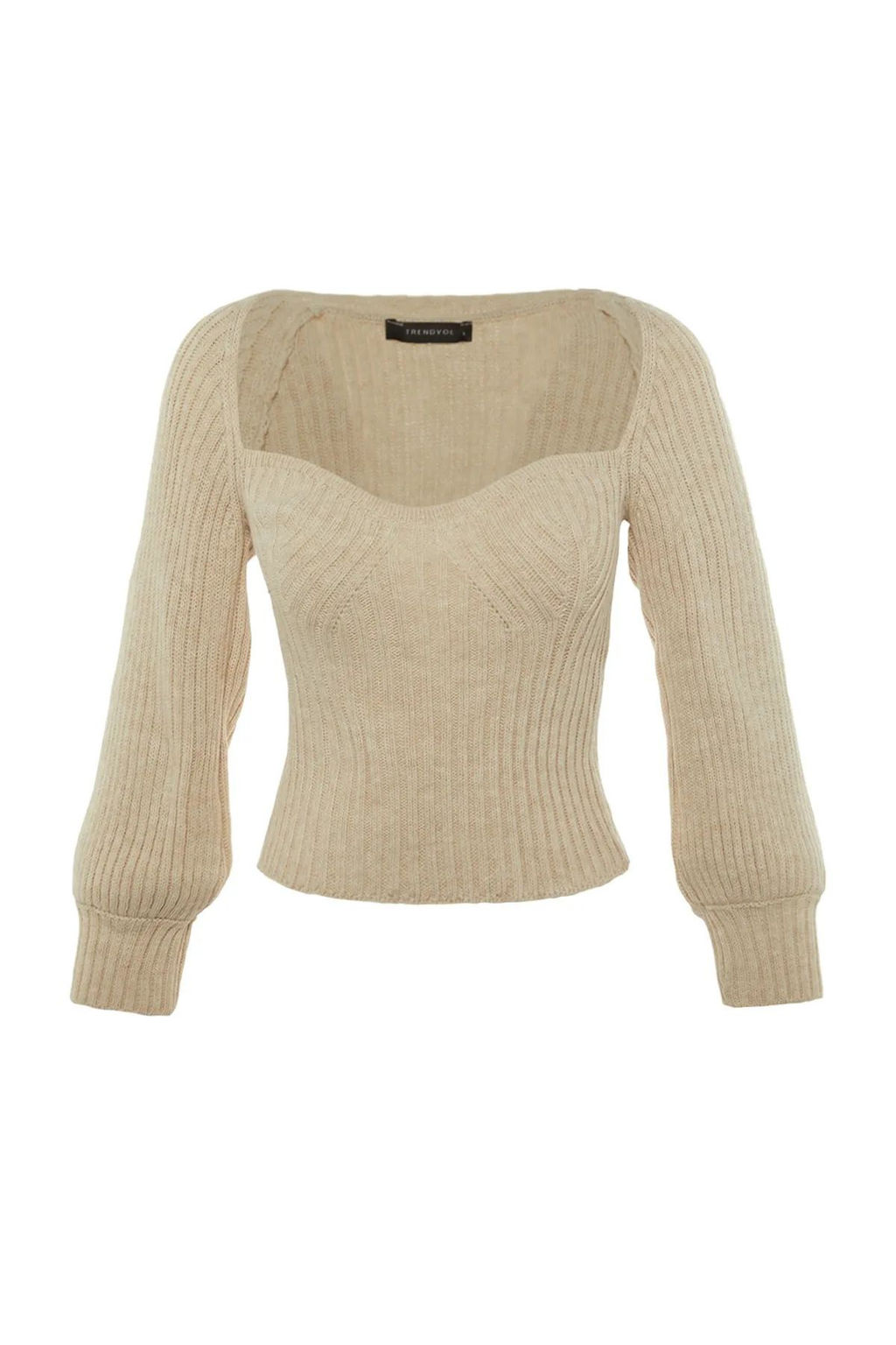 Kahverengi Crop Kalp Yaka Triko Kazak TWOAW22KZ1760 - Trendyolmilla фото 13