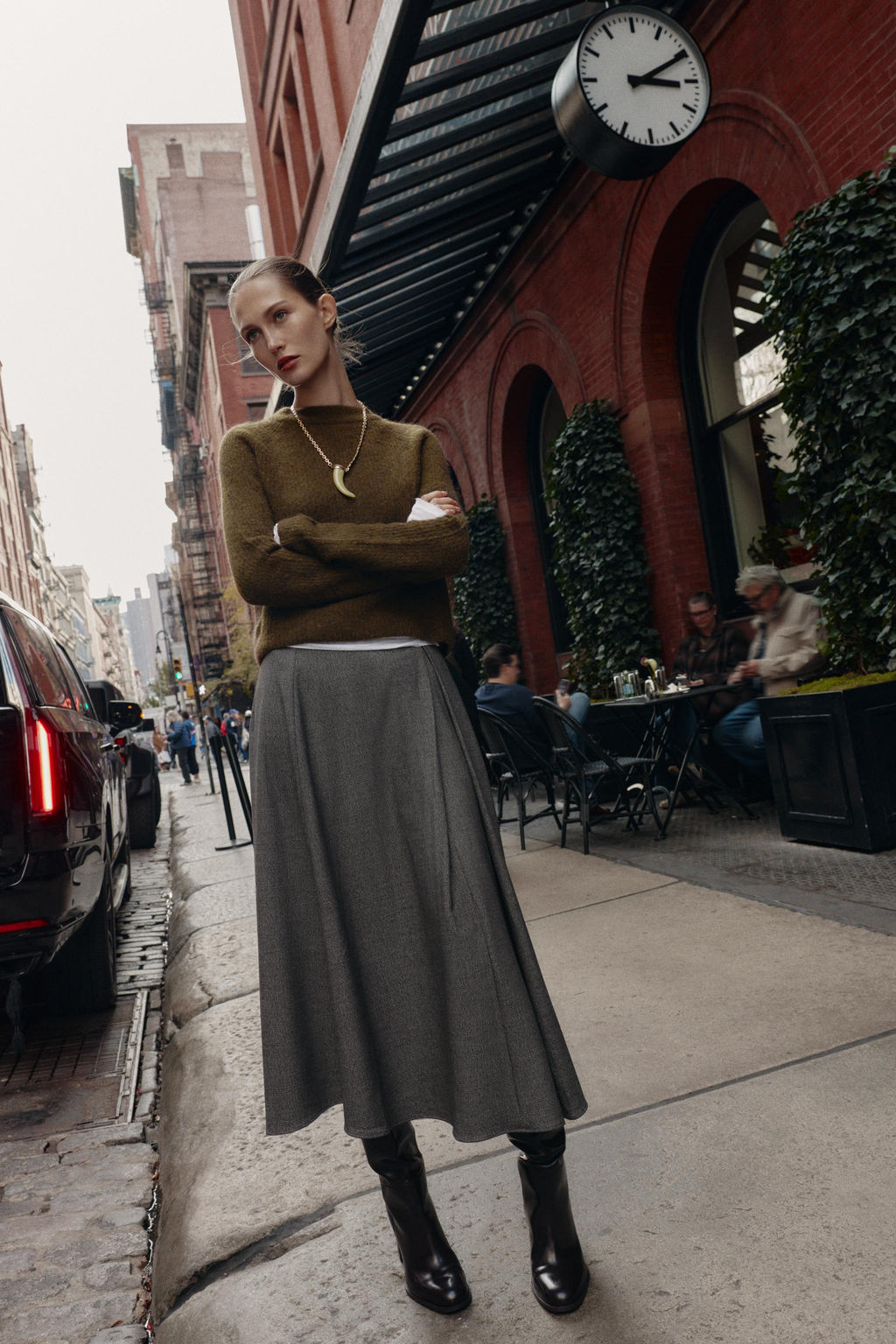 HOUNDSTOOTH MIDI LAYERED SKIRT