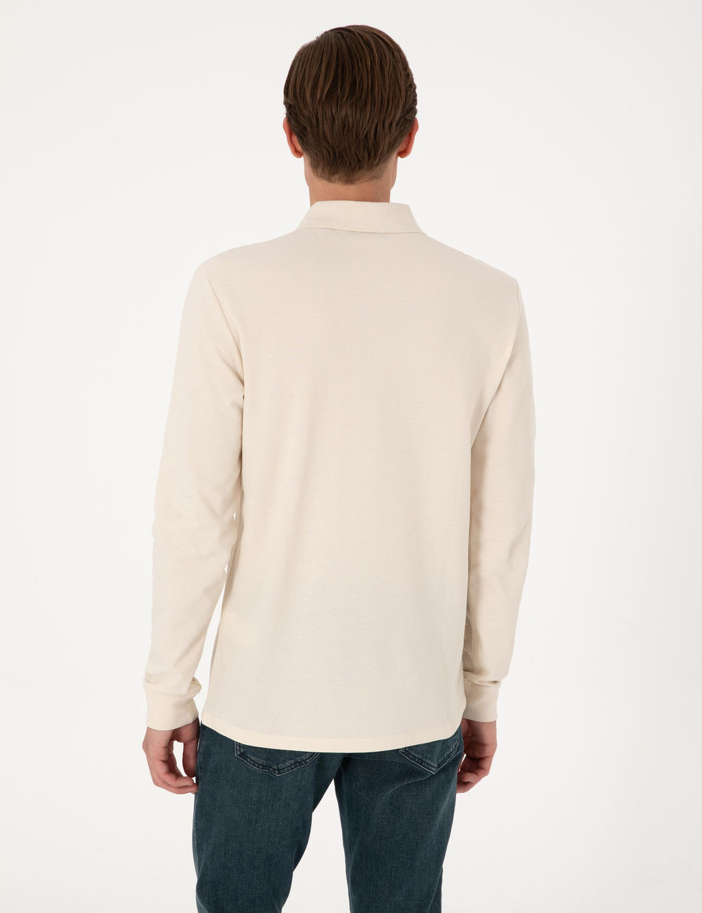 Bej Slim Fit K_vr_lmaz Polo Yaka Basic Pike Sweatshirt