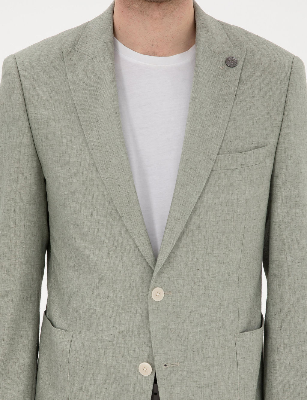 A__k Ye_il Ex. Slim Fit Keten Kar___ml_ Ceket