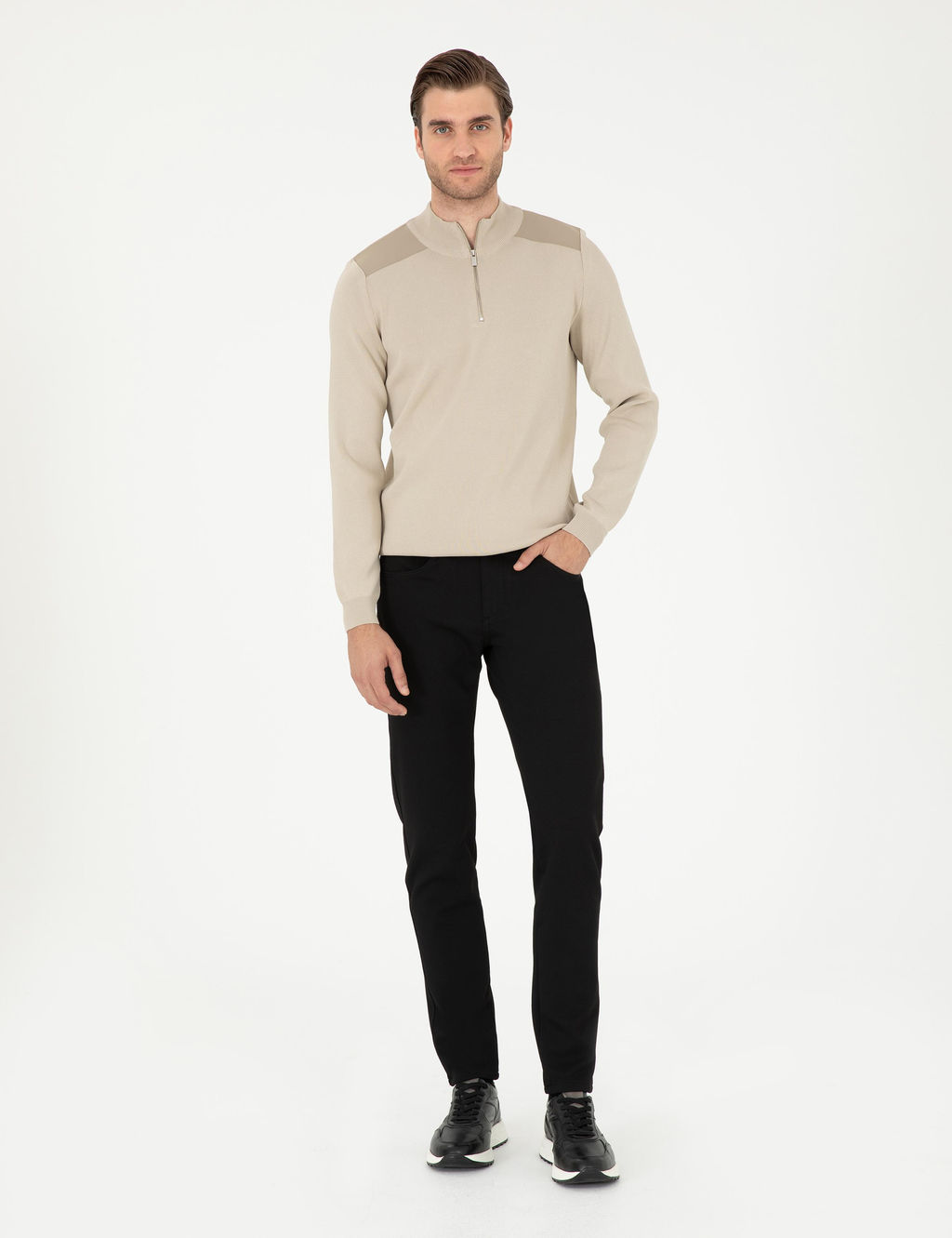 Bej Regular Fit Fermuarl_ Dik Yaka Triko Kazak - Pierre cardin фото 4
