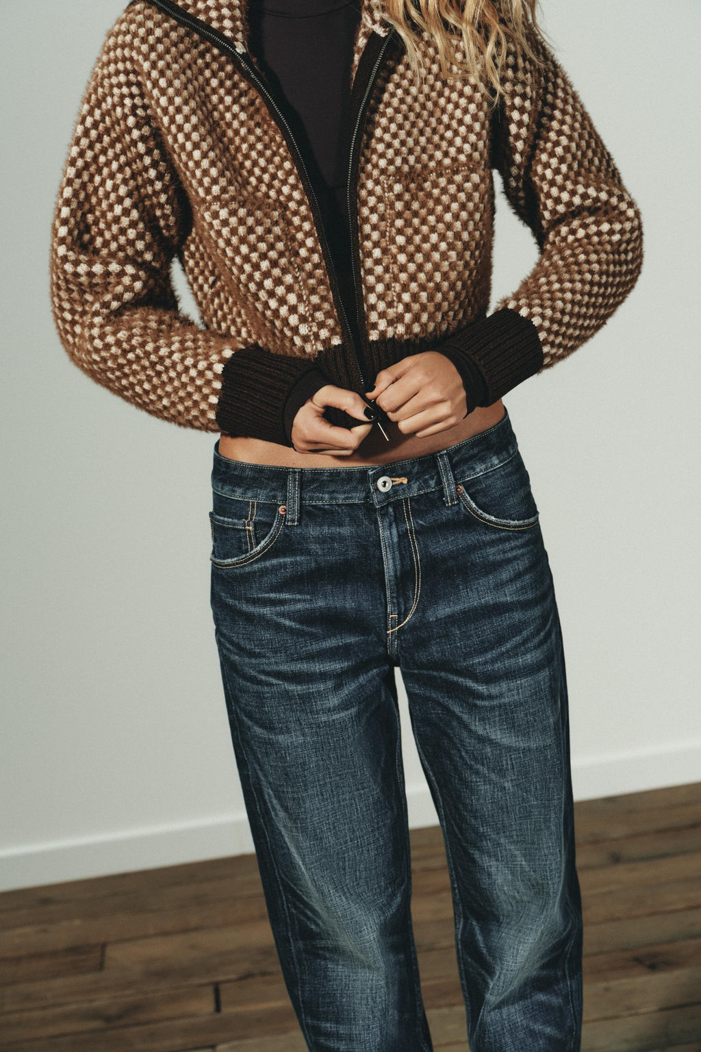 CONTRAST KNIT FAUX FUR BOMBER JACKET - Zara фото 2