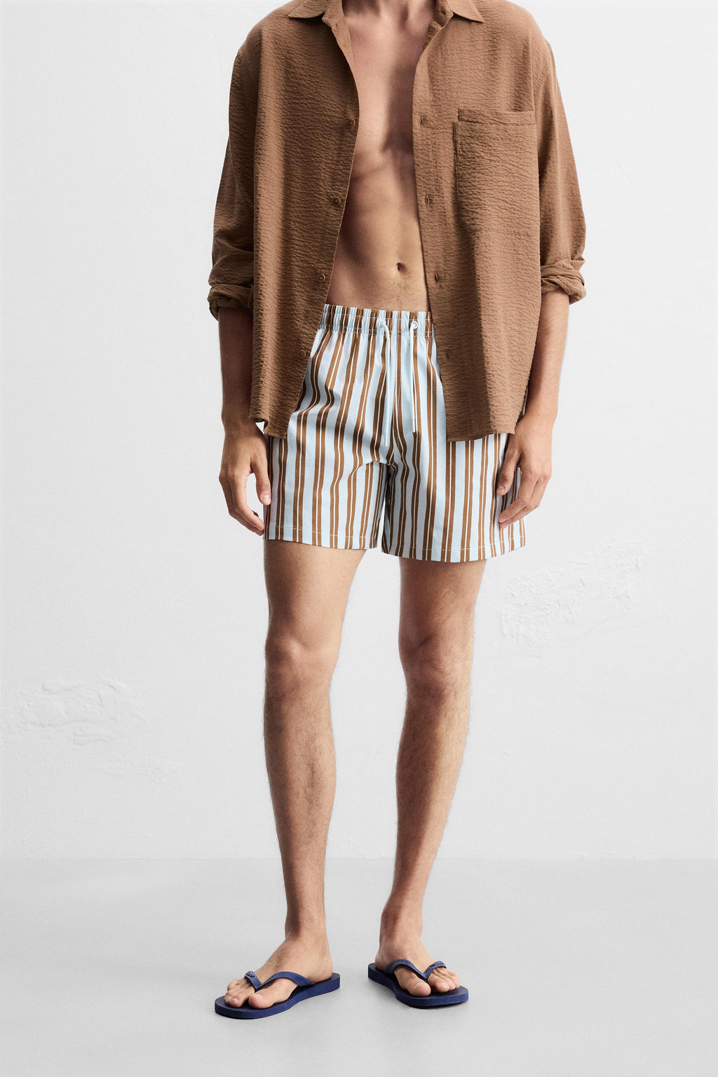 STRIPED MID-LENGTH SWIMMING TRUNKS - Zara фото 3