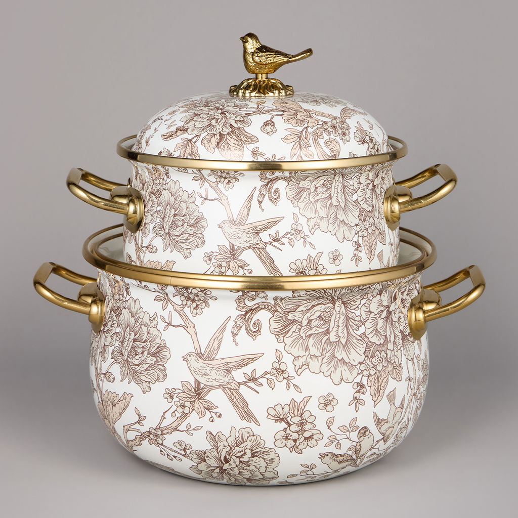 НАБОР КАСТРЮЛЬ AGNESS ЭМАЛИРОВАННЫХ СЕРИЯ ROYAL GARDEN, 4ПР. 2,1Л И 3,8Л  фото 2