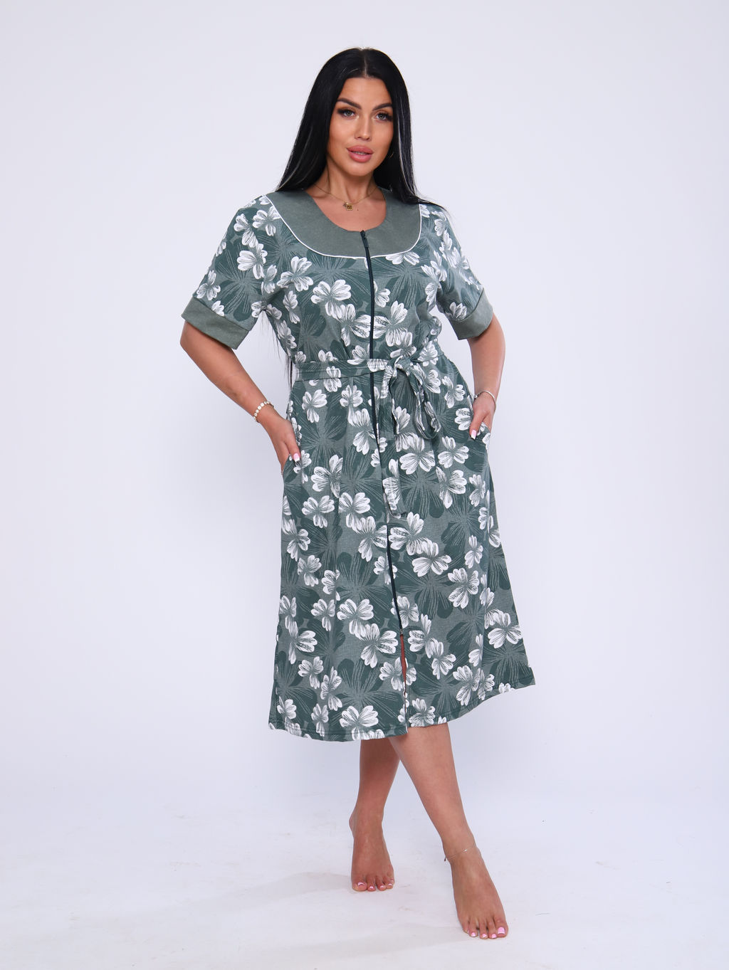 Х33 халат Лена (хаки цветы) - Иванушка-трикотаж фото 5