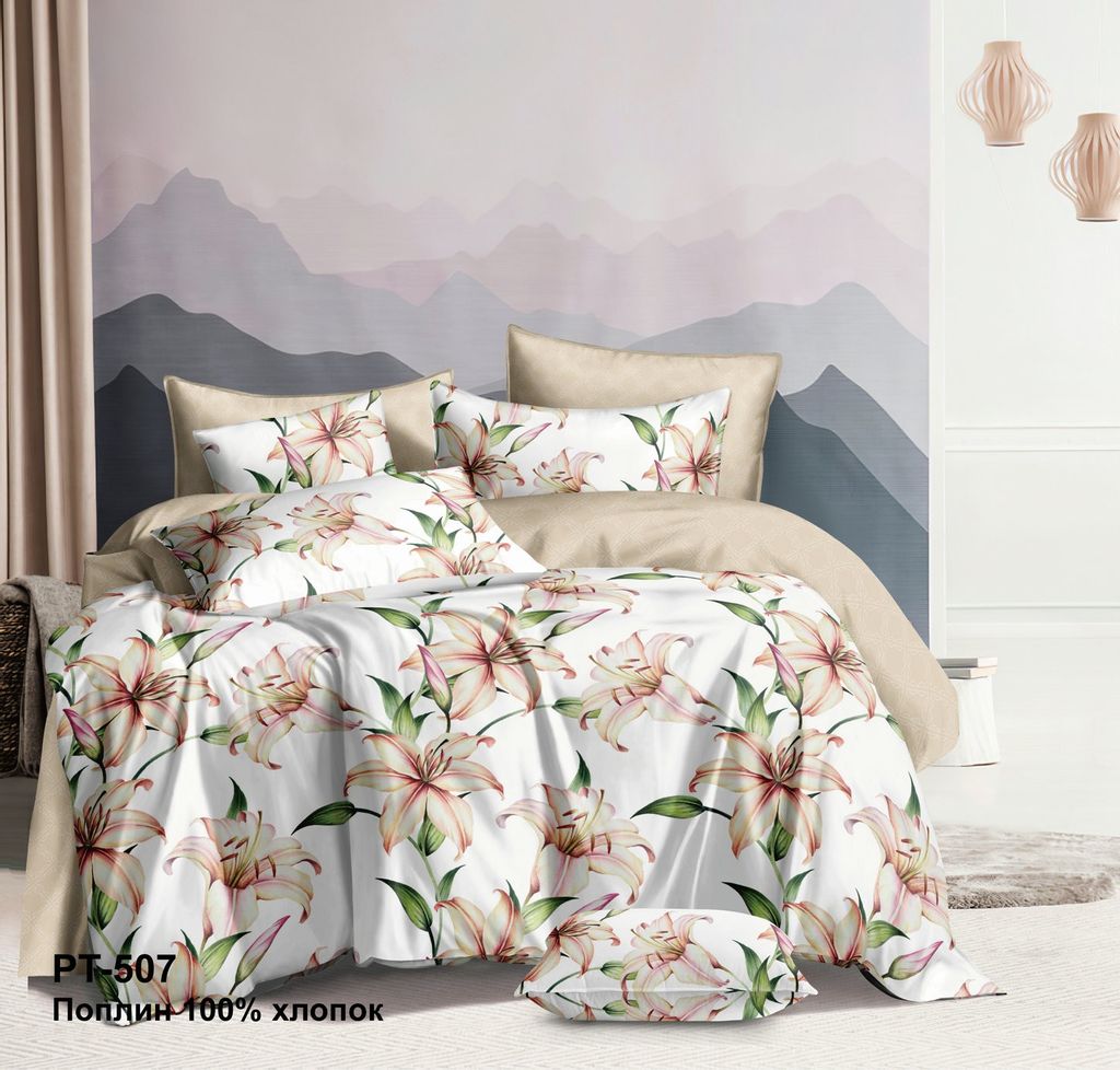 Постельное белье - Поплин Премиум 507 Лилии Евро (молния) - Luteks фото 2