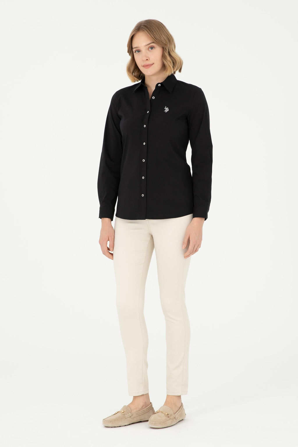 Рубашка женская U.S. Polo Assn. черная хлопок с эластаном  фото 11