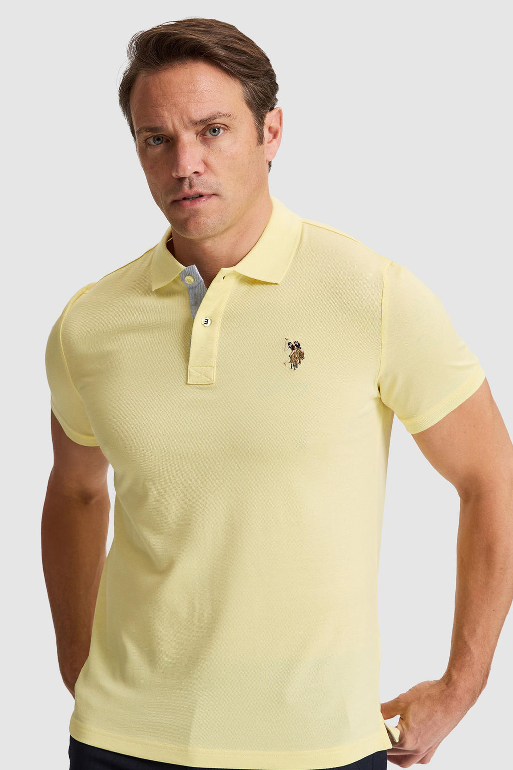 Erkek A__k Sar_ Regular Fit Polo Yaka Basic Ti__rt