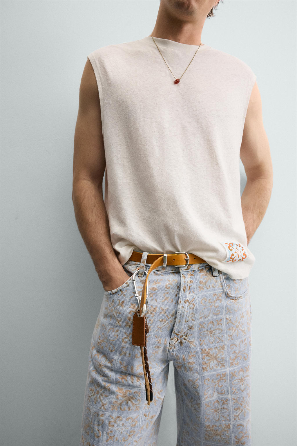 CAMISETA TANK ALGOD?N - LINO PARCHE / Blanco