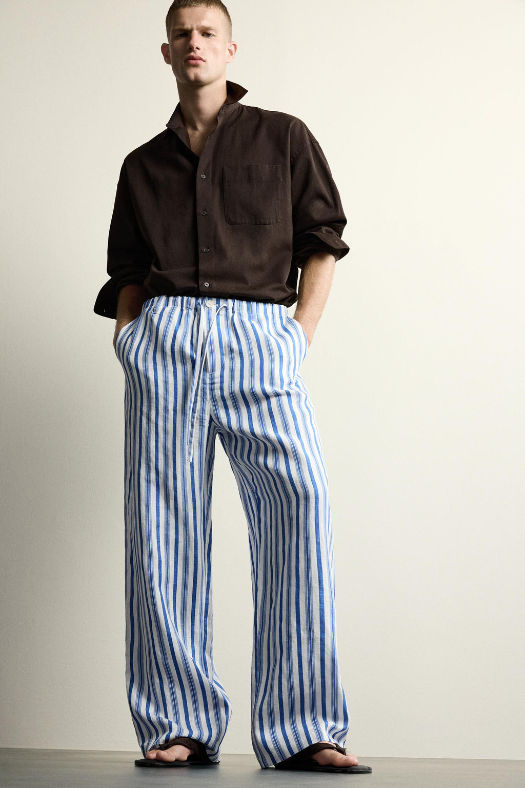 PANTAL?N RELAXED FIT 100% LINO / Marino / Blanco - Zara фото 6