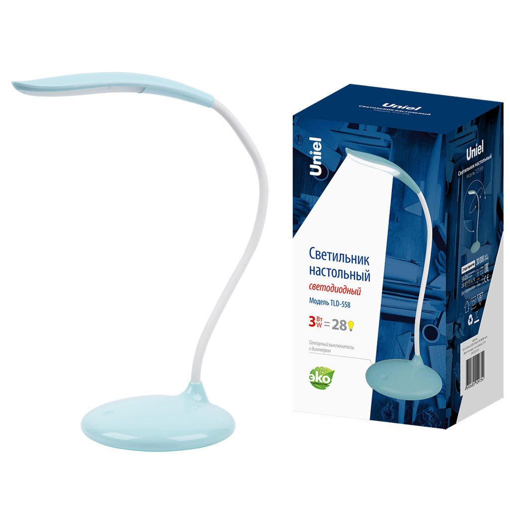 TLD-558 Blue/LED/280Lm/5000K/Dimmer Светильник настольный, 3W. Сенсорный выключатель. Голубой. ТМ Uniel