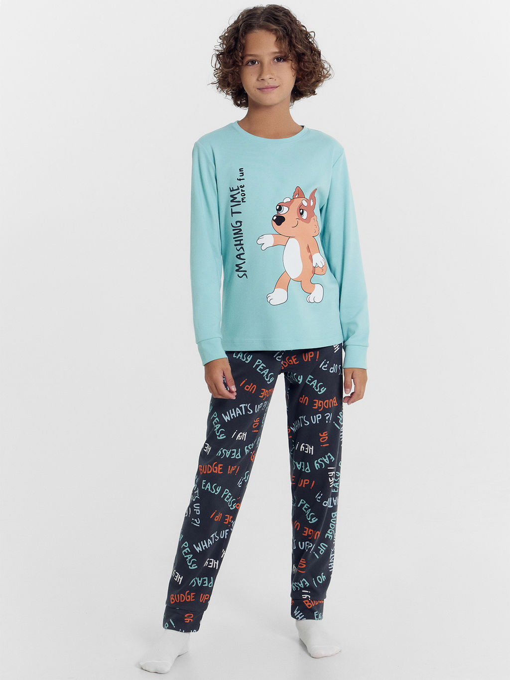 Комплект для мальчиков (джемпер, брюки) в голубом и сером цвете с печатью - Mark formelle фото 2