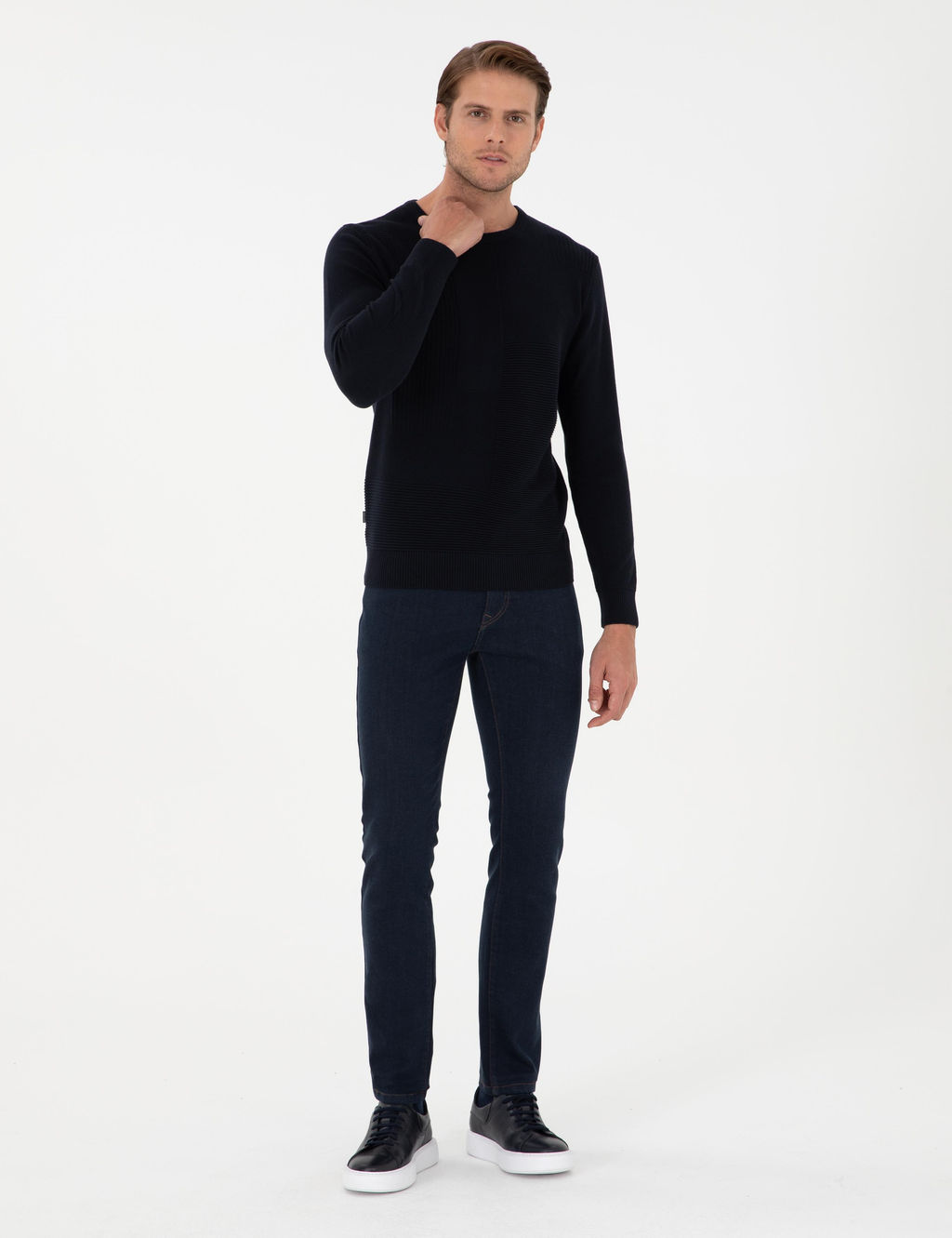Lacivert Slim Fit Bisiklet Yaka Y_n Kar___ml_ Triko Kazak - Pierre cardin фото 4