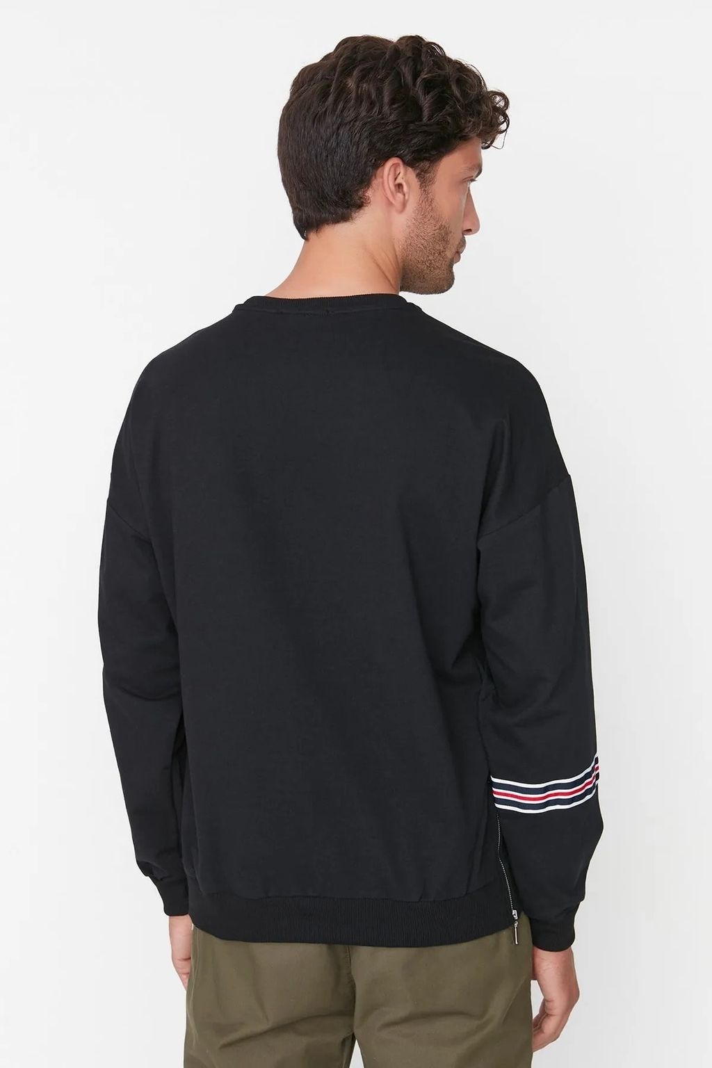 Siyah Oversize/Genis Kesim Seritli Sardonsuz Sweatshirt TMNAW21SW0796 - Trendyolmilla фото 5