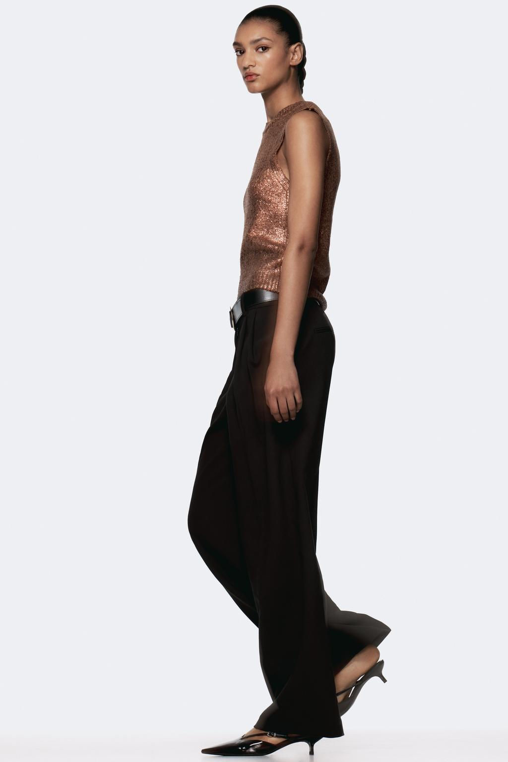 WIDE-LEG DARTED TROUSERS WITH BELT - Zara фото 2