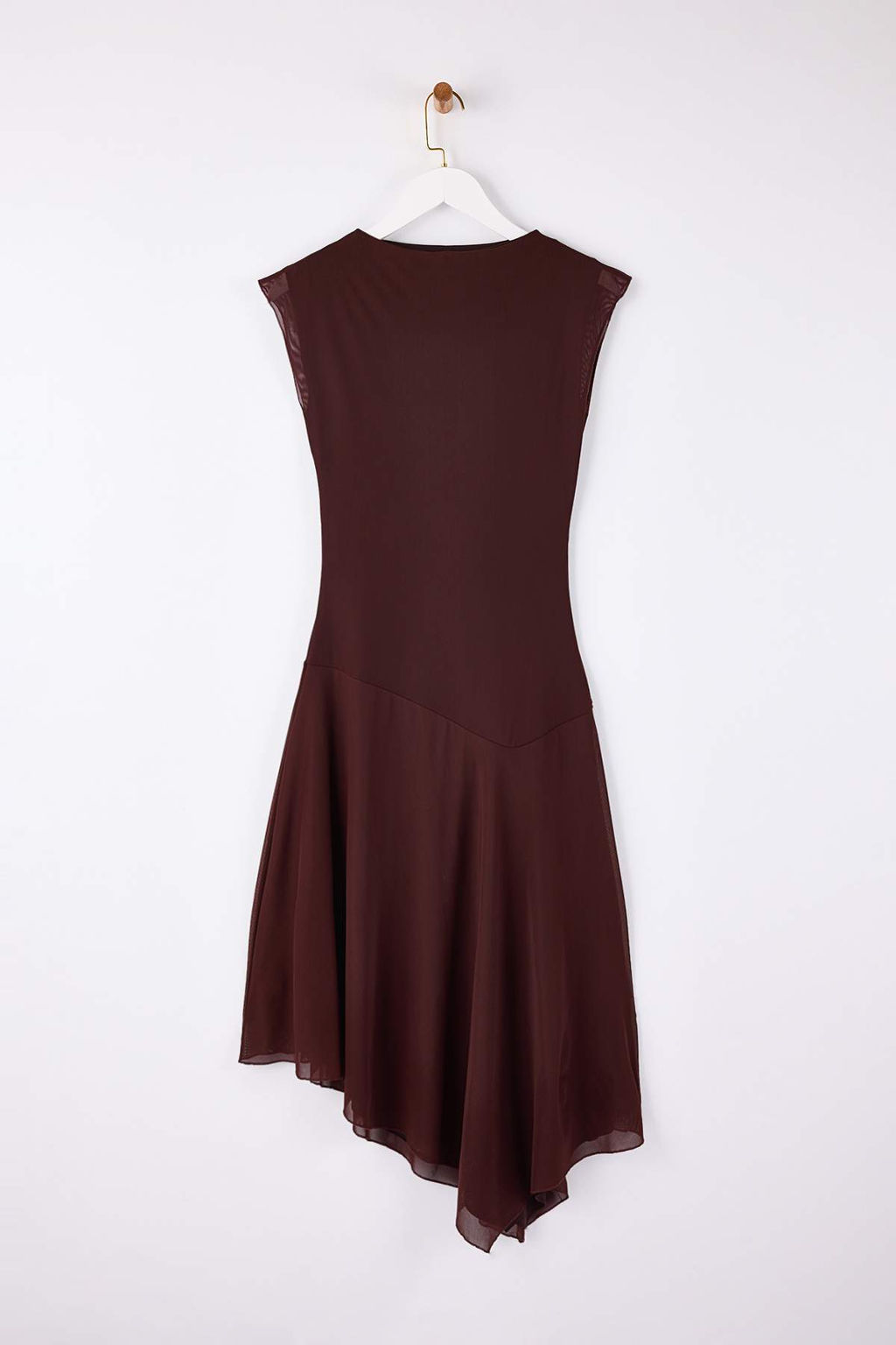 Kahverengi Belden Ac?lan Kay?k Yaka Kolsuz Buzgulu Midi Tul Orme Elbise TWOSS26EL00028 - Trendyolmilla фото 2