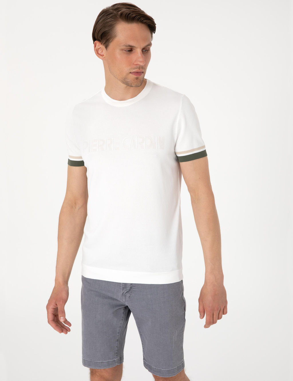 Ekru Slim Fit Triko Ti__rt