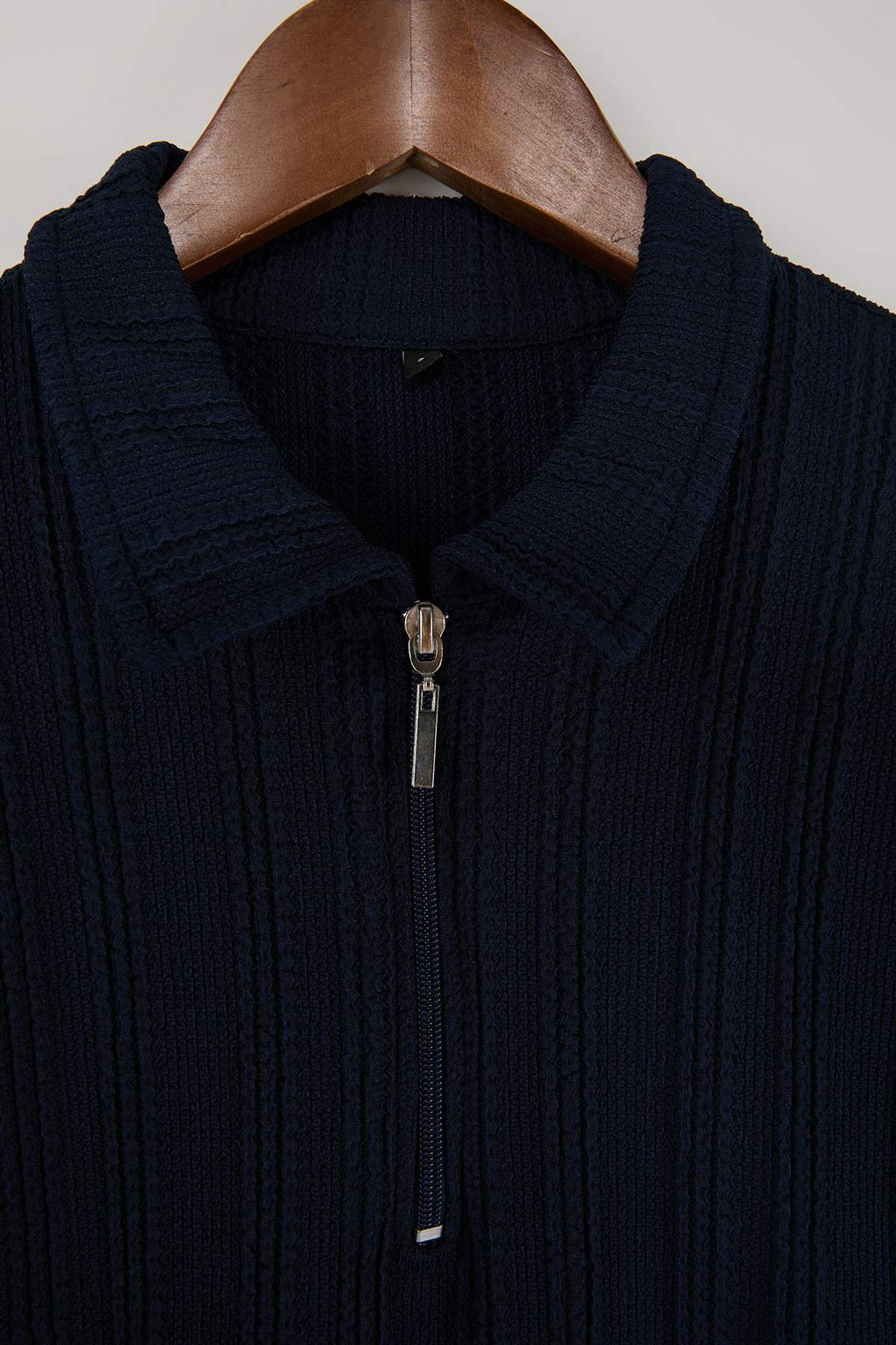 Lacivert Regular Fermuarl? Dokulu Orme Polo Yaka T-shirt TMNSS26PO00019