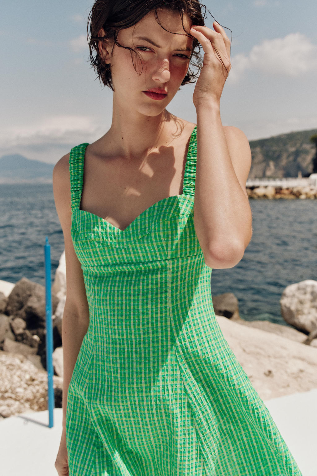 VESTIDO CORTO CUADRO VICHY / Verdes - Zara фото 4