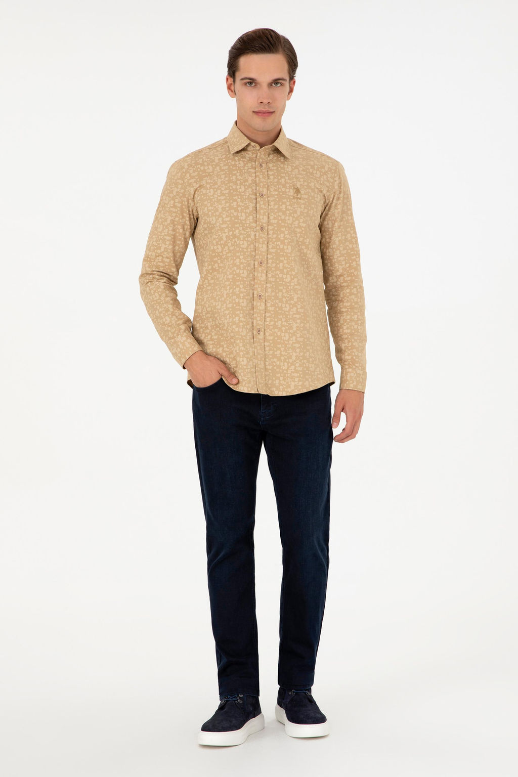 Мужская рубашка песочного цвета с длинным рукавом Неожиданная скидка в корзине - U.s. polo assn фото 4