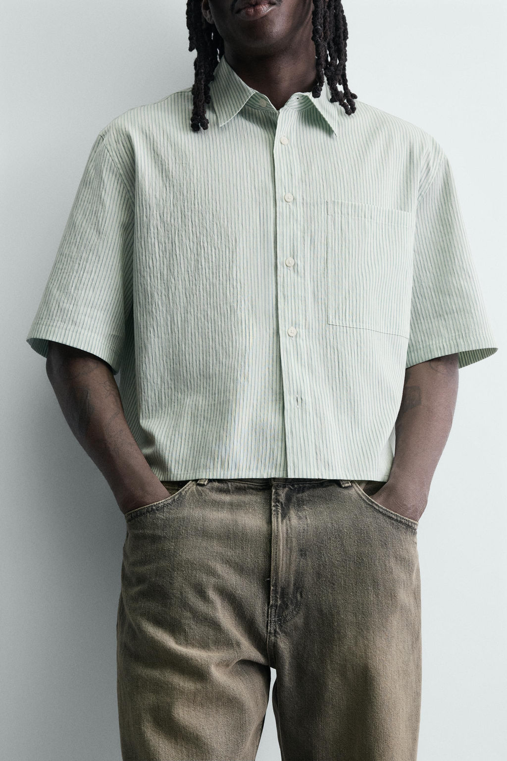 CAMISA CROPPED FIT CUADROS / Raya verde - Zara фото 6