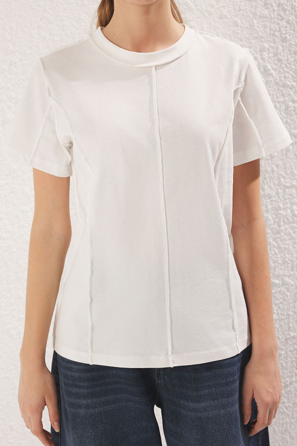 TRENDYOLMILLA Haki %100 Pamuk Dikis Detayl? Regular/Normal Kal?p Orme T-Shirt TWOSS25TS00135  фото 8