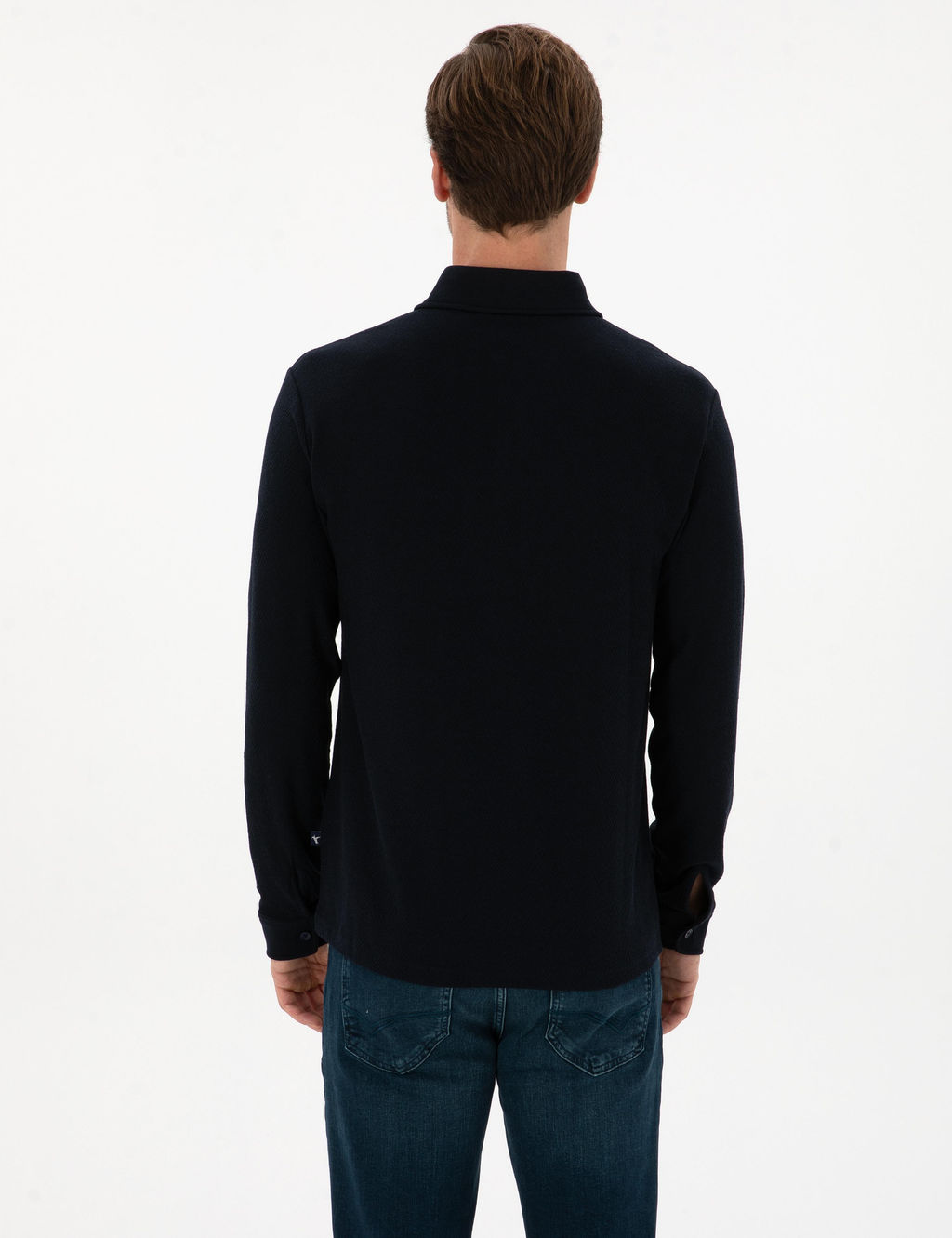 Lacivert Regular Fit Pamuk Kar___ml_ Polo Yaka Sweatshirt