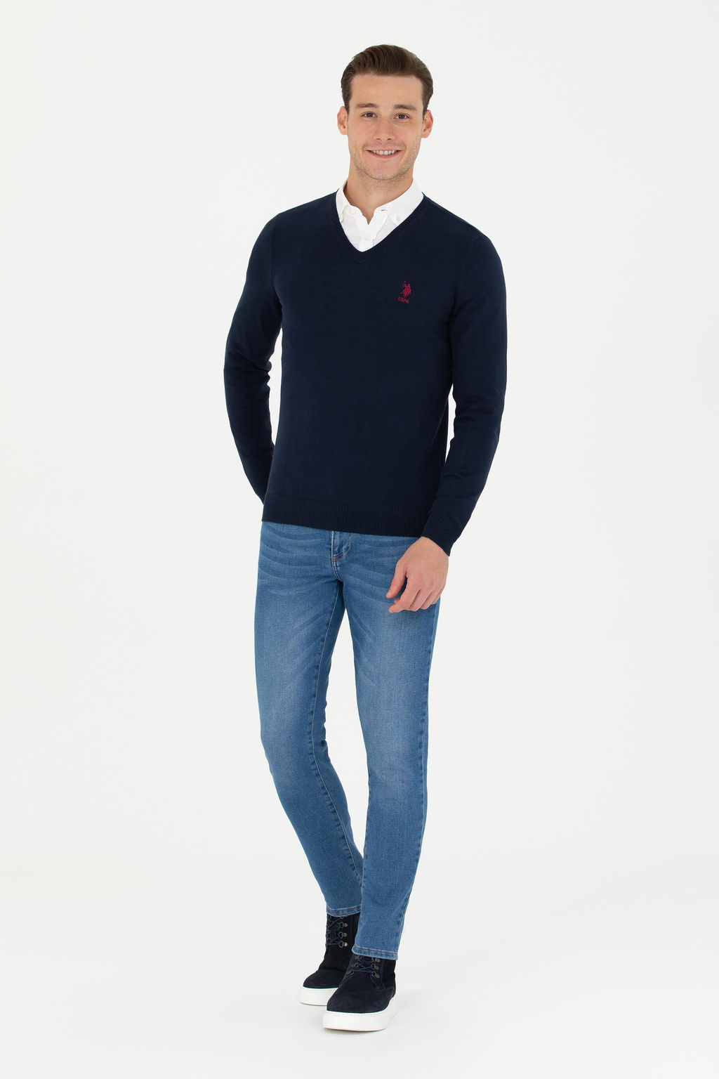 Свитер мужской U. S. Polo Assn базовый темно-синий из хлопка - U.s. polo assn фото 20