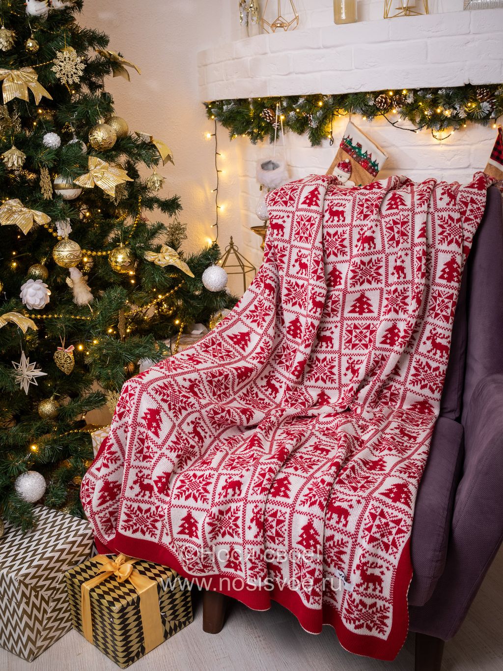 07101 Плед трикотажный (красный)