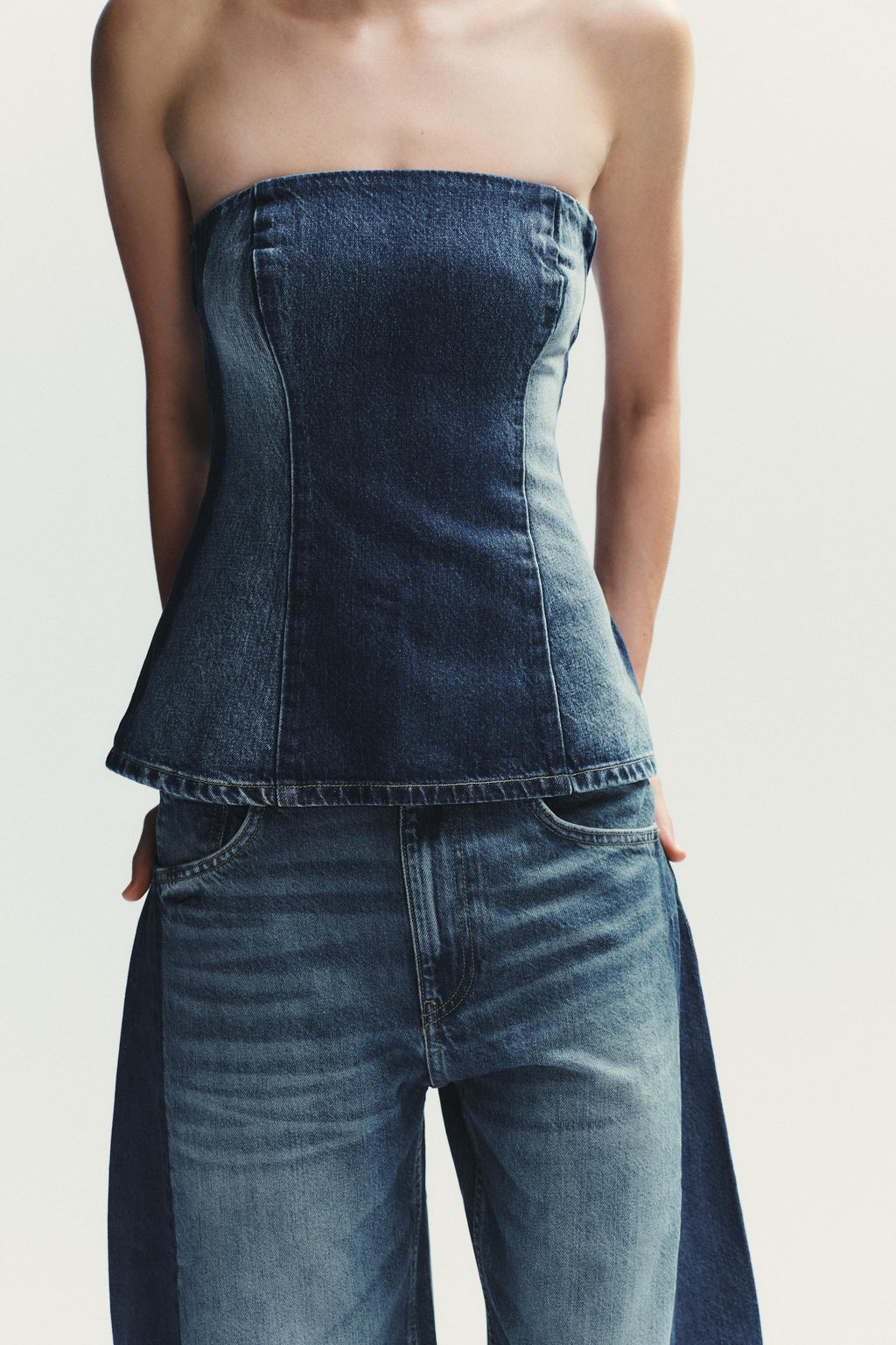 TRF DENIM BANDEAU TOP