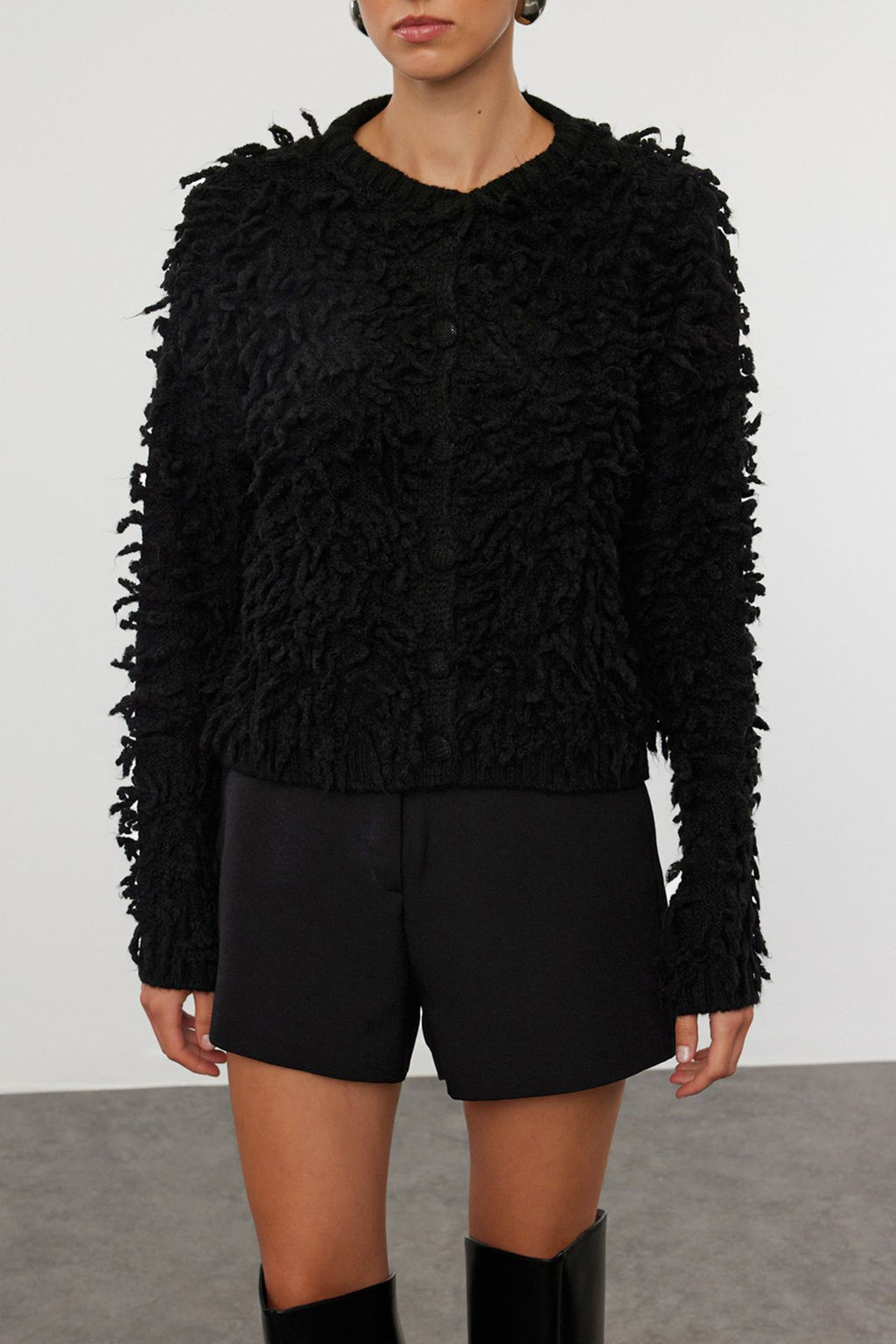 Siyah Yumusak Dokulu Puskullu Mont Triko H?rka TWOAW25HI00190