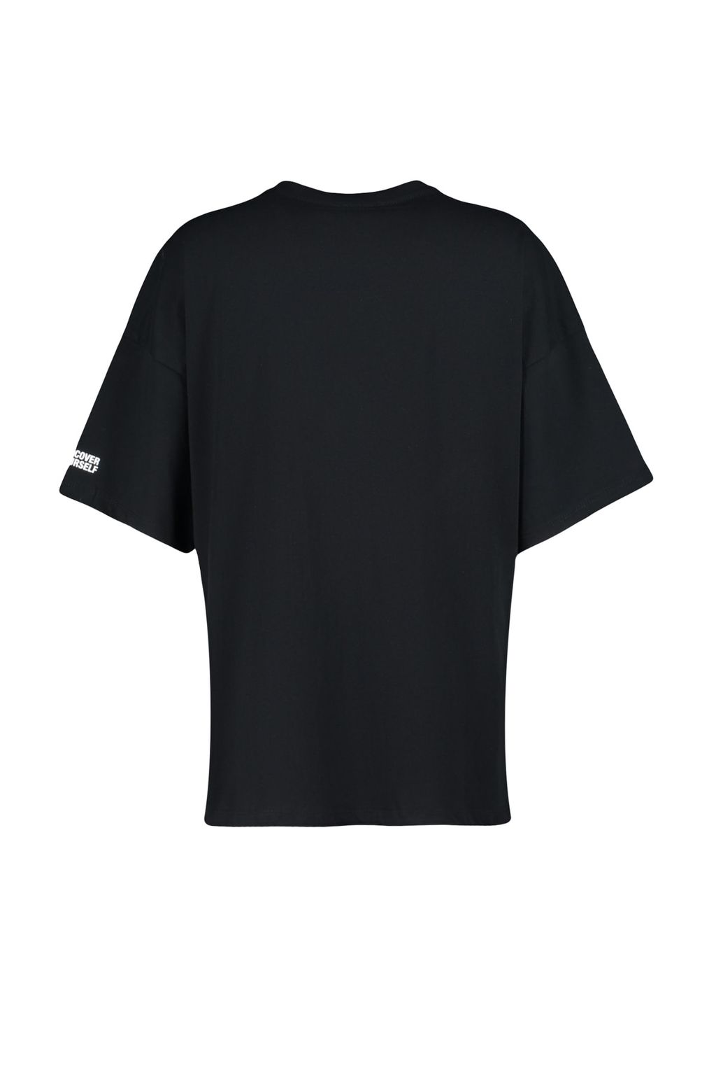 TRENDYOLMILLA Siyah %100 Pamuk Slogan Bask?l? Oversize/Genis Kal?p Bisiklet Yaka Orme T-Shirt TWOSS23TS00183 фото 14