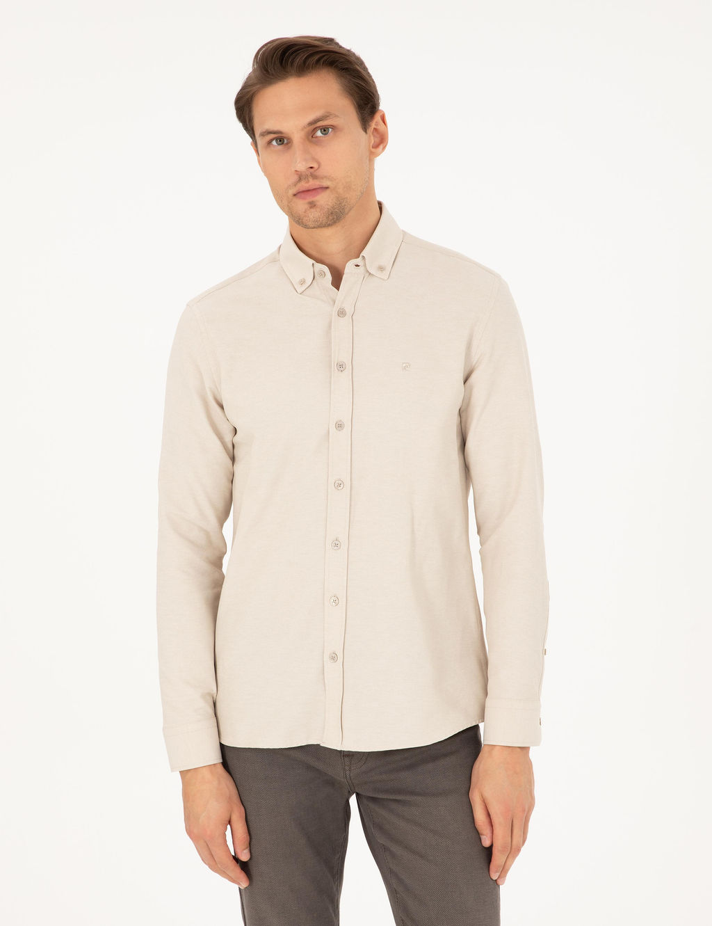 Bej Slim Fit Uzun Kollu G_mlek