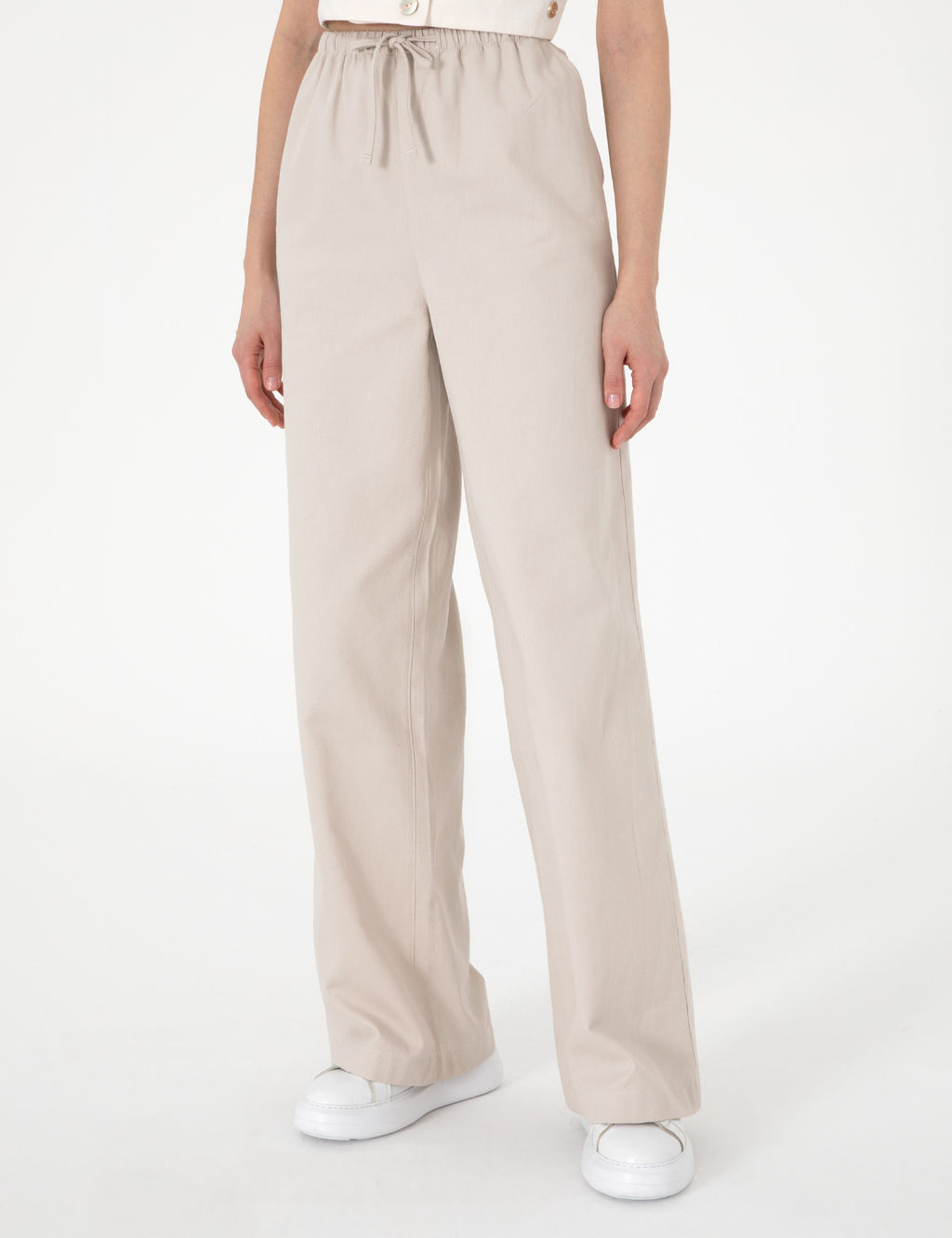 Bej Y_ksek Bel Loose Fit Pantolon