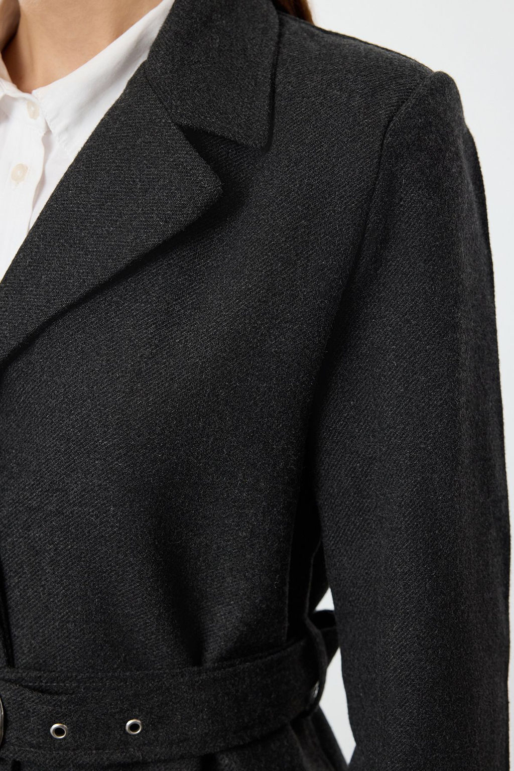 Antrasit Fitted Kemerli Yunlu Midi Kaban TWOAW25KB00071