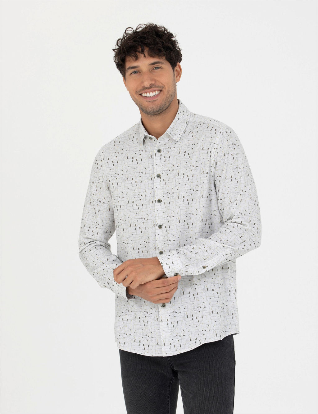 Gri Slim Fit Uzun Kollu G_mlek - Pierre cardin фото 3