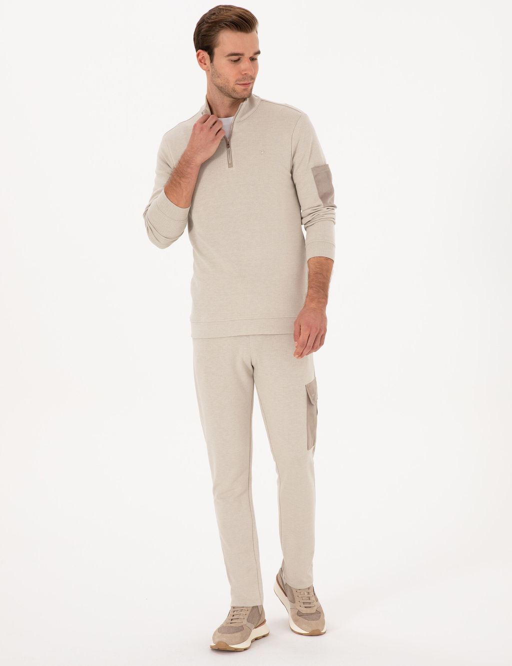 Bej Slim Fit Kargo Cepli Pa_as_ D_z E_ofman Alt_