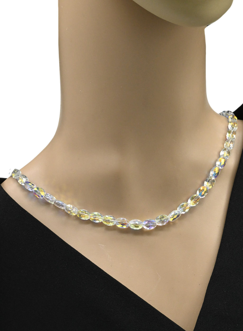 Бусы из циркона овал 6*8мм цв.хрусталь хамелеон, 48см