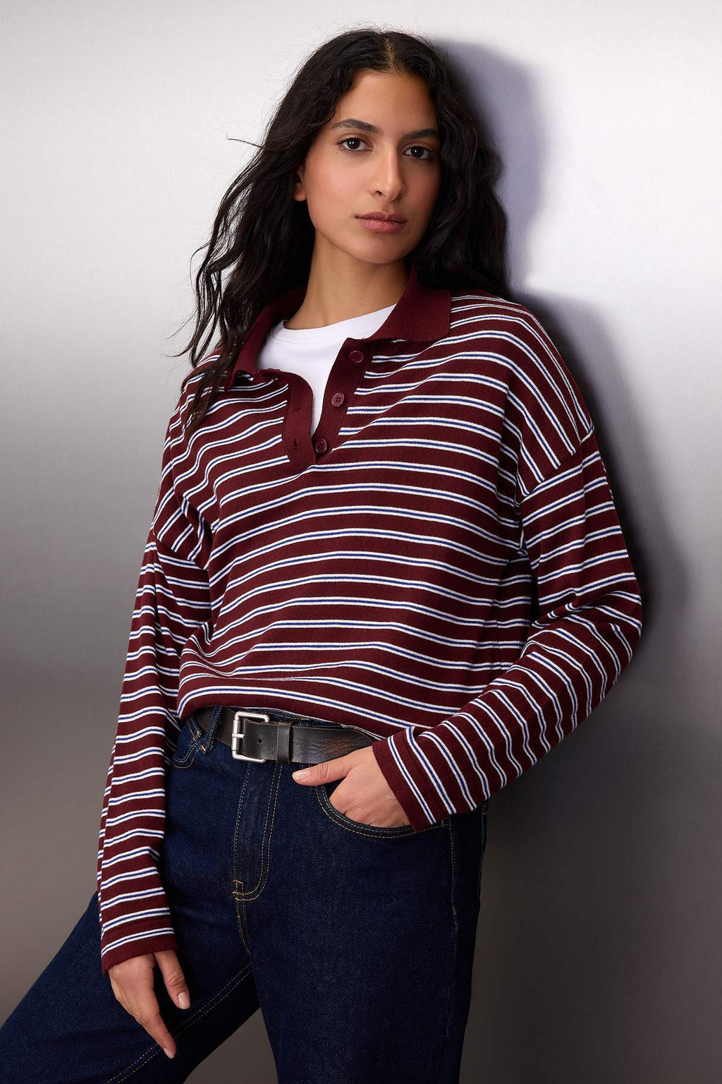 Wardrobe Essentials Murdum Premium Iplik/Ozel Iplikli Genis Kal?p Cizgili Triko Kazak TWOAW26KZ0019