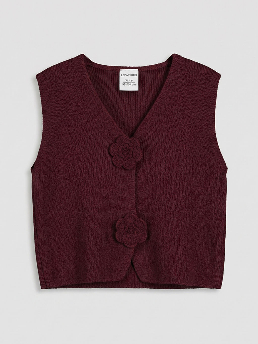 ?i?ekli D??meli K?z ?ocuk Triko Yelekli Tak?m