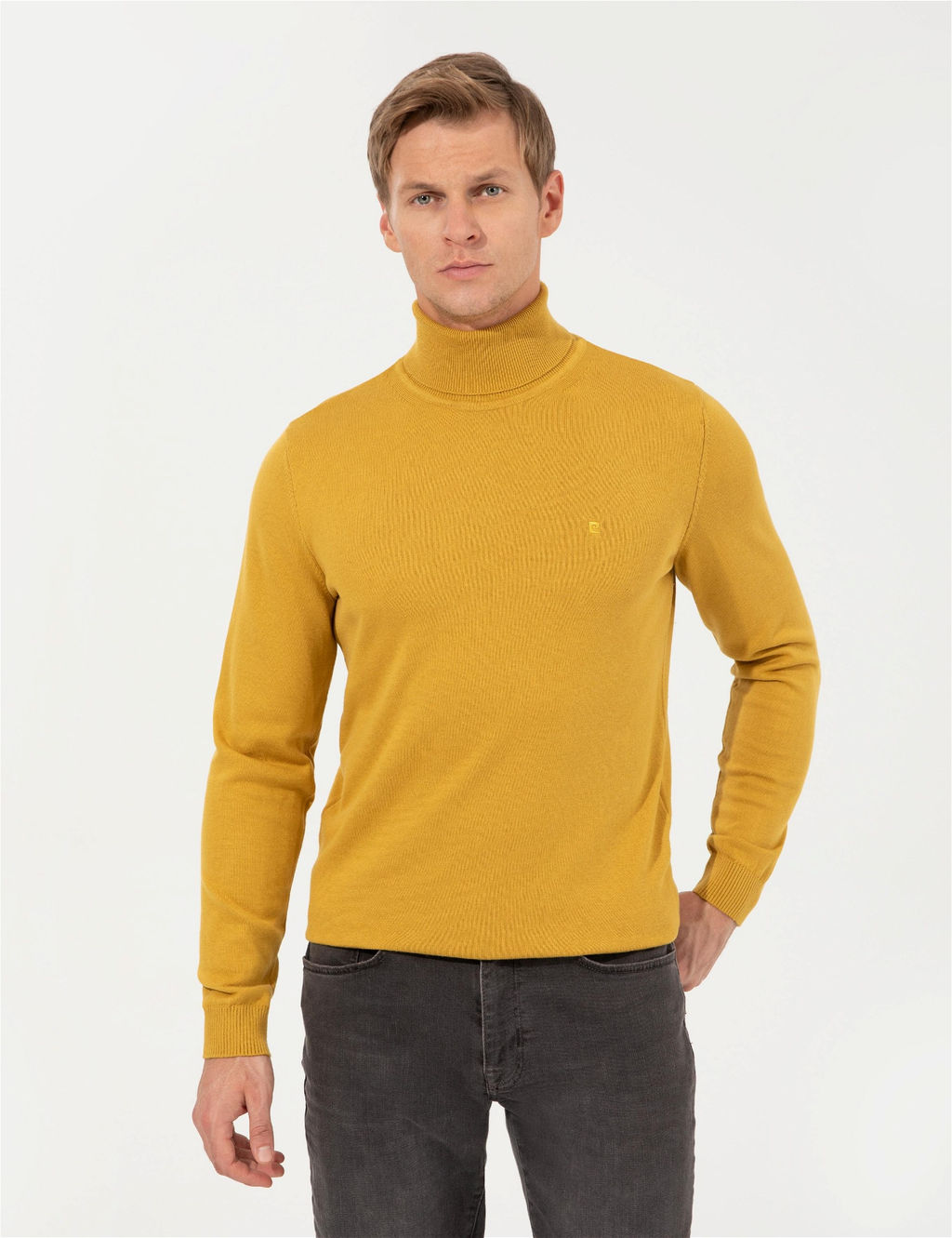 Hardal Slim Fit Bal_k__ Yaka Basic Triko Kazak