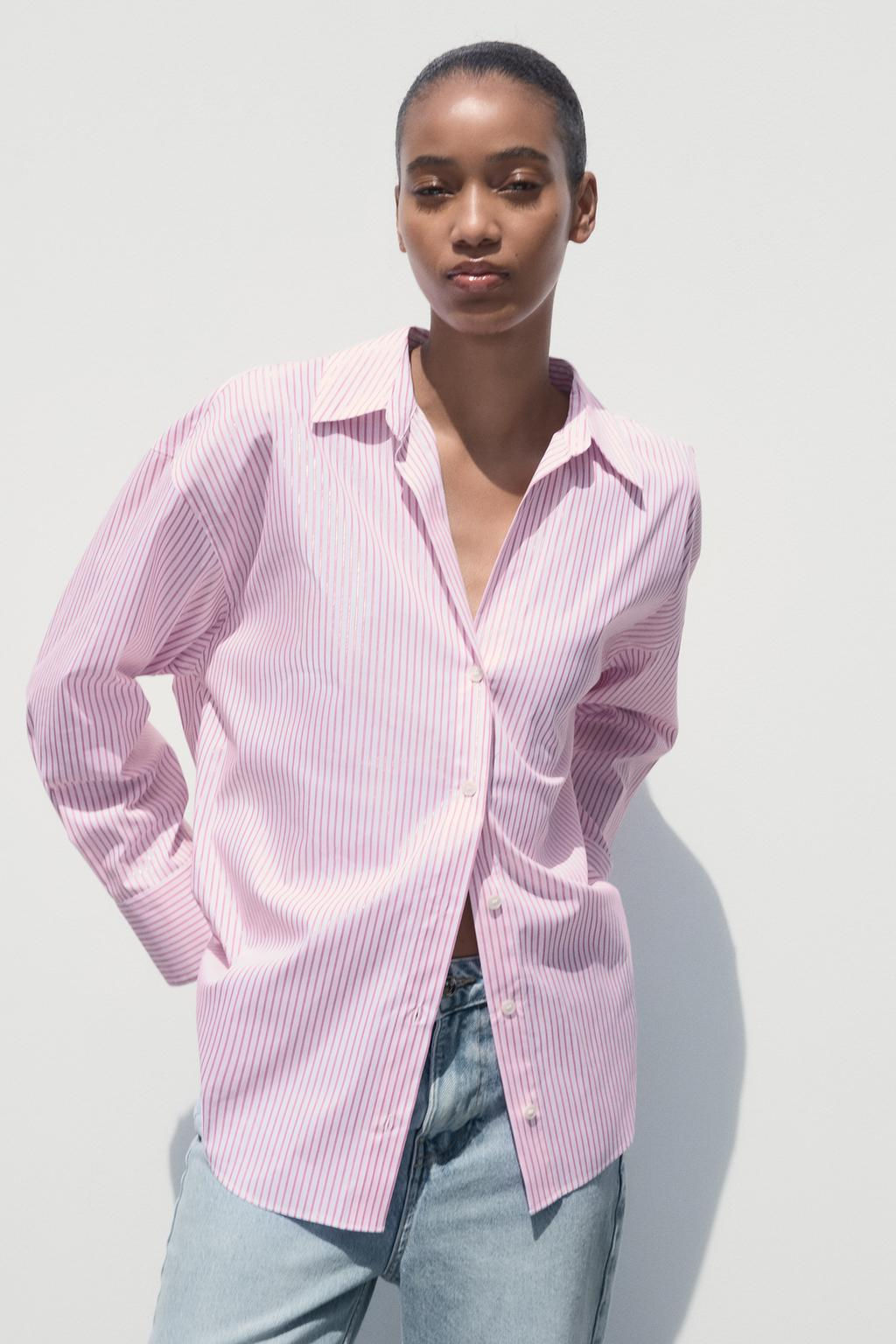 STRIPED POPLIN SHIRT WITH METALLIC THREAD - Zara фото 3