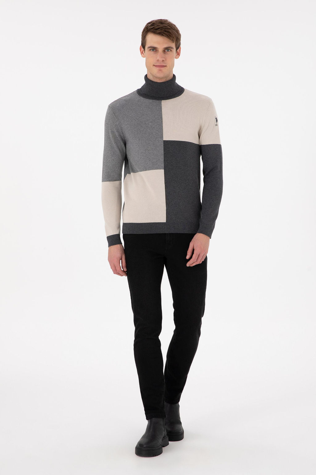Erkek Slim Fit Yar_m Bal_k__ Yaka Koyu Ye_il Kazak - U.s. polo assn фото 4