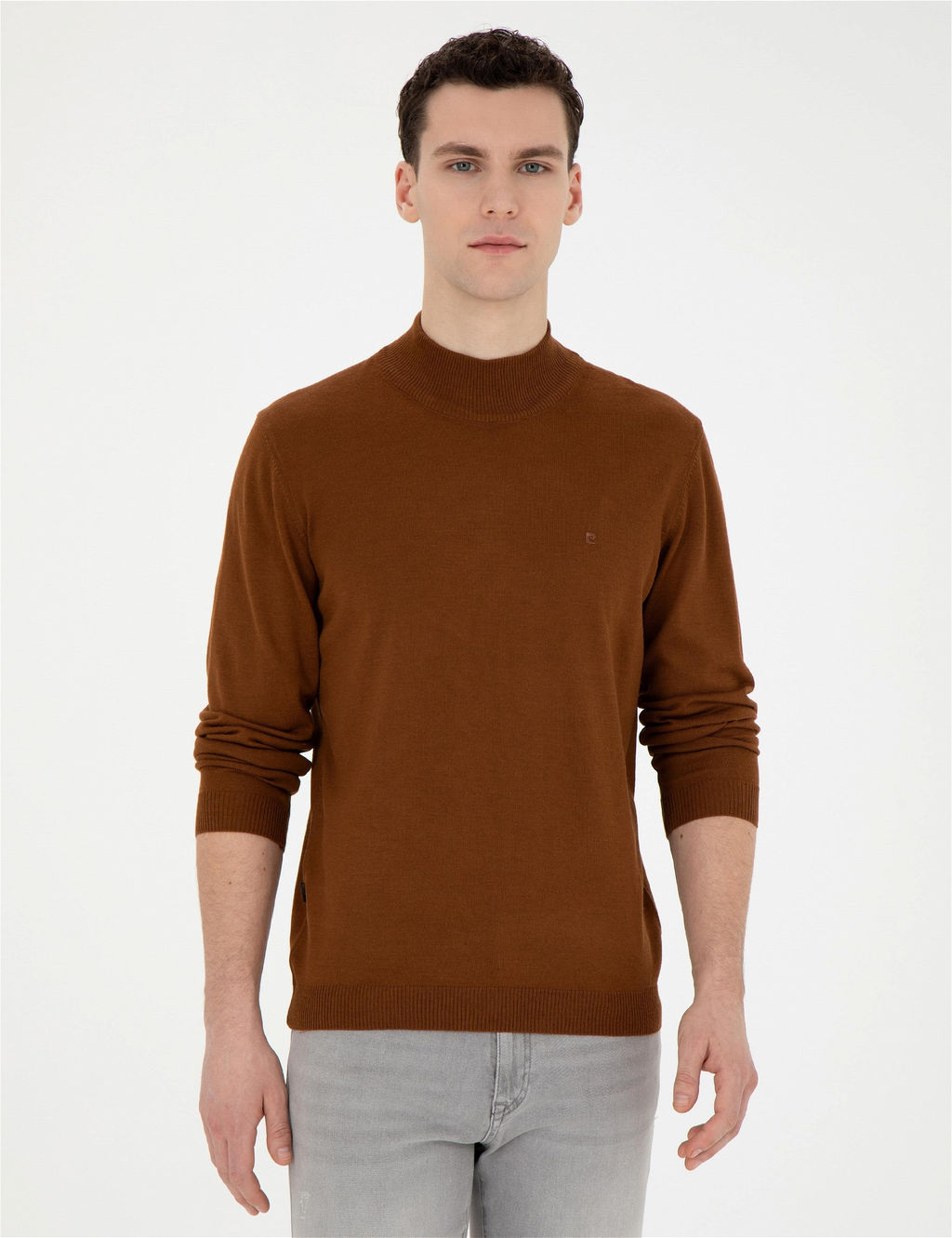 Taba Slim Fit Yar_m Bal_k__ Yaka Y_n Kar___ml_ Basic Triko Kazak - Pierre cardin фото 3