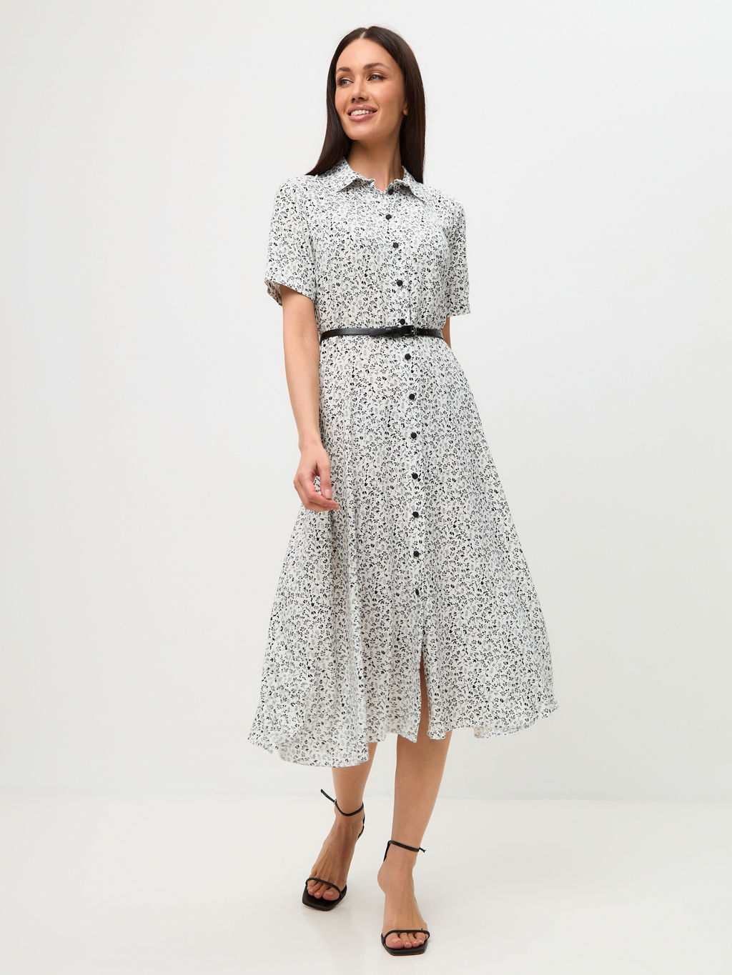 Платье-халат веточки на белом