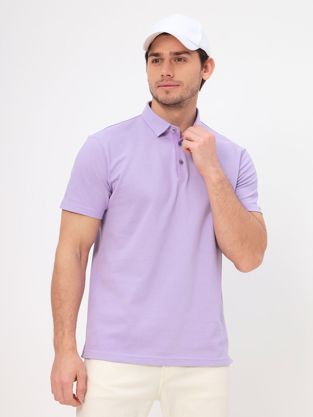 Джемпер мужской с воротником поло короткий рукав GREG G144-PO1246T-CTP1051 (сиреневый)  фото 6