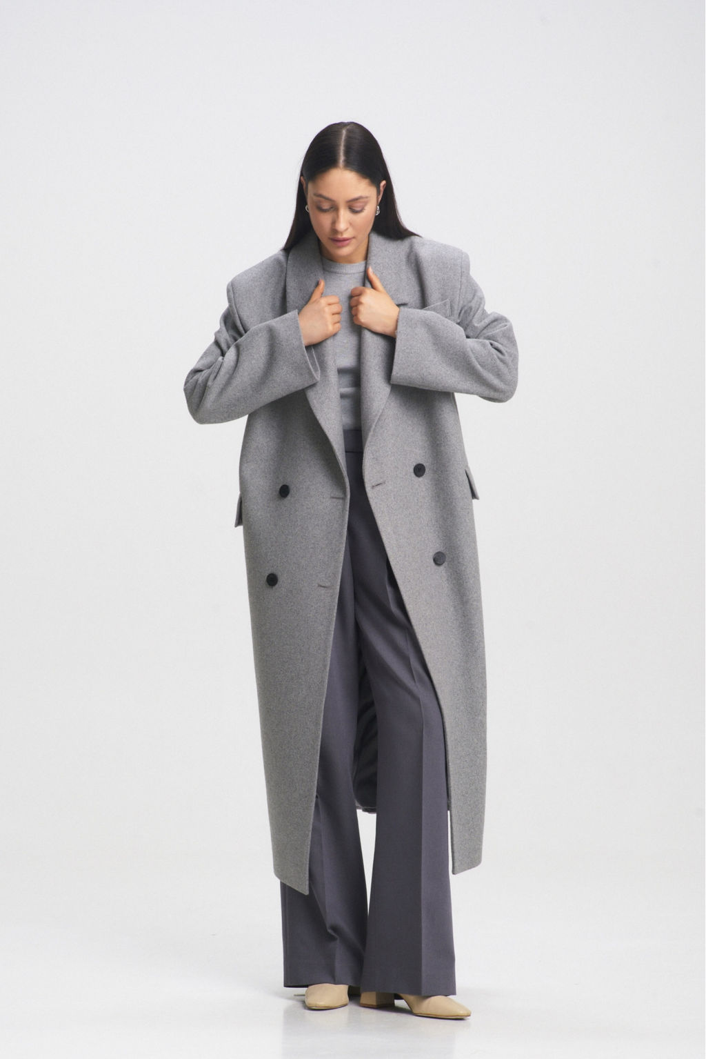 Пальто-макси из смесовой шерсти Light Grey