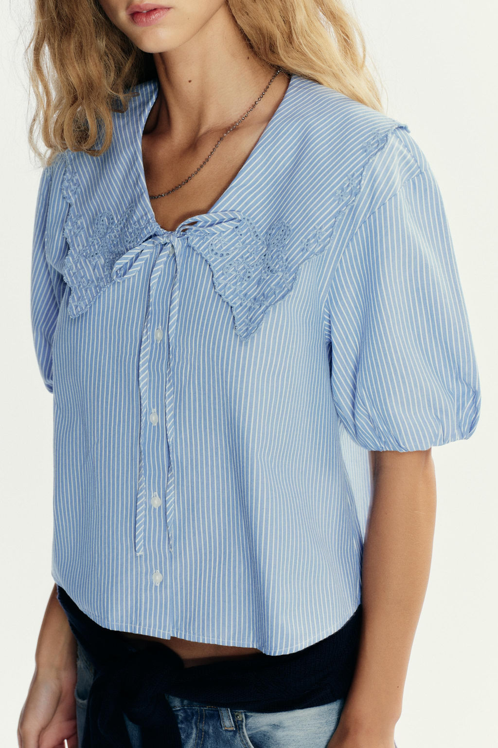 STRIPED EMBROIDERED PETER PAN COLLAR SHIRT - Zara фото 11
