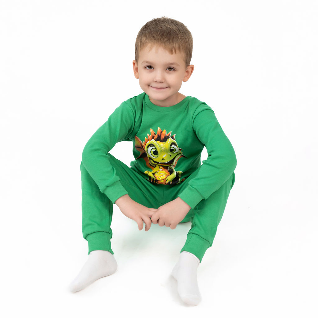 Пижама детская зеленая дракон ПЖ-1818 (110-116, 60)