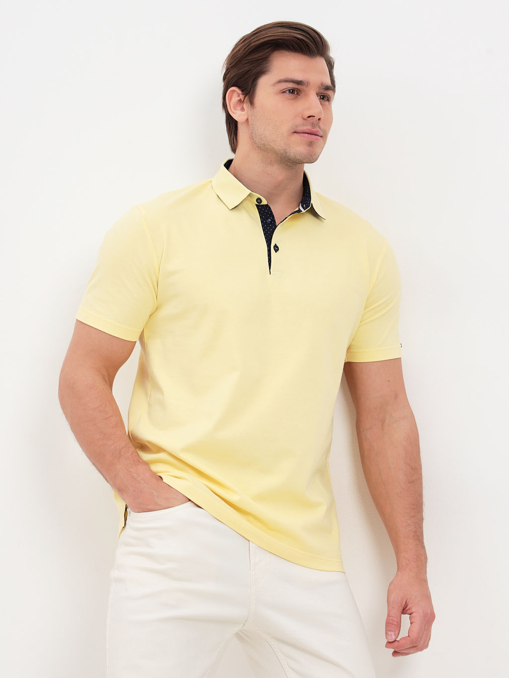 Джемпер мужской с воротником поло короткий рукав GREG G144-PO1246T-SA0048 (лимон)